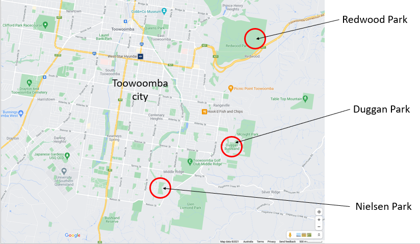 Toowoomba parks Google map